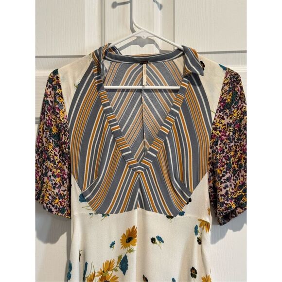 Free People Women's Mix It Up Floral Short Sleeve Ivory Combo  Mini Dress Size 2 - Picture 4 of 16